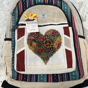 BRAND NEW Rising International Peace Sign Hippie Boho Backpack Made in Nepal